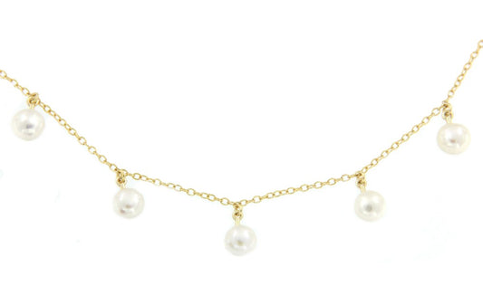 Cadena de plata chapada en oro y varias perlas en el centro - Roman Joyero