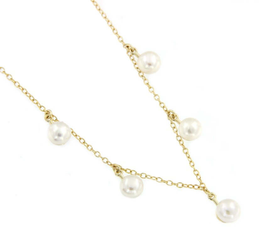 Cadena de plata chapada en oro y varias perlas en el centro - Roman Joyero