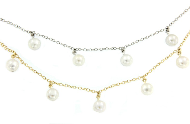 Cadena de plata chapada en oro y varias perlas en el centro - Roman Joyero