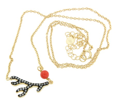 Gargantilla de plata con baño de oro amarillo y dijes de coral - Roman Joyero