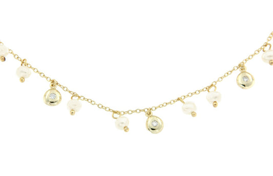 Cadena de plata con chapado de oro con perlas y circonitas - Roman Joyero