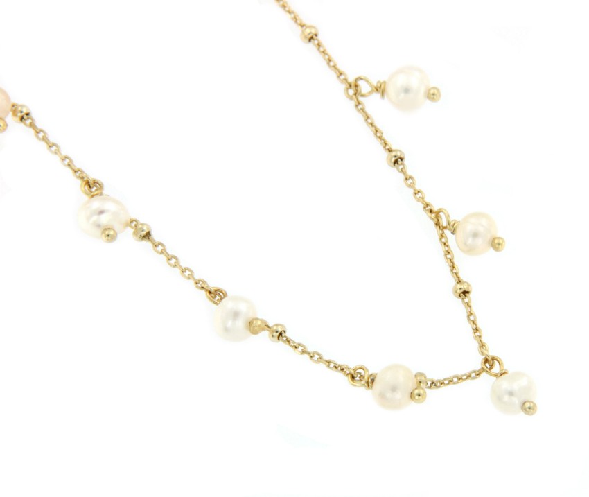 Gargantilla de plata chapada en oro con bolitas y perlas - Roman Joyero
