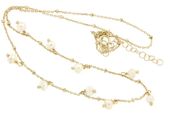Gargantilla de plata chapada en oro con bolitas y perlas - Roman Joyero
