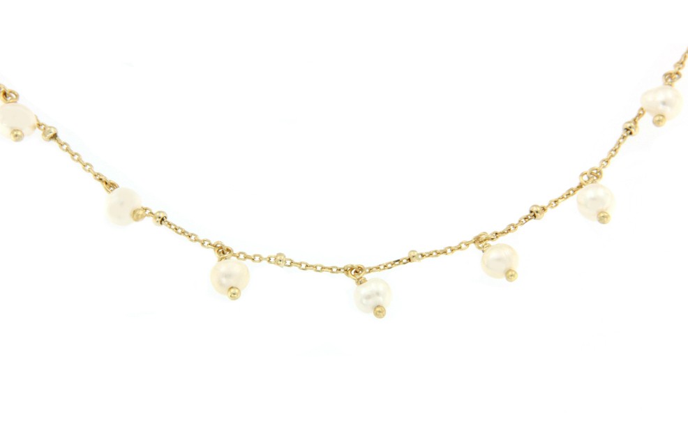 Gargantilla de plata chapada en oro con bolitas y perlas - Roman Joyero