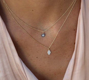 Gargantilla doble de plata con ojo de Horus y mano de Fátima - Roman Joyero