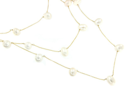 Gargantilla de plata triple con baño de oro y muchas perlas - Roman Joyero