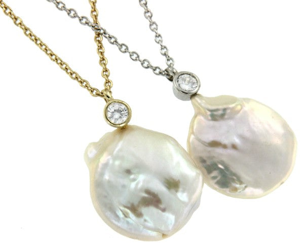 Cadena de plata con baño de oro o rodio y perla con circonita - Roman Joyero