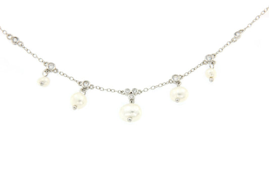 Original gargantilla de plata de ley con perlas y circonitas - Roman Joyero
