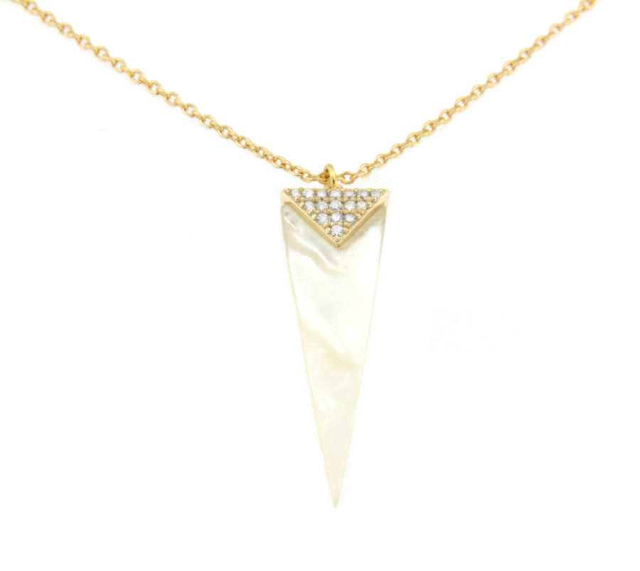 Cadena de plata con baño de oro y punta de flecha de nácar - Roman Joyero