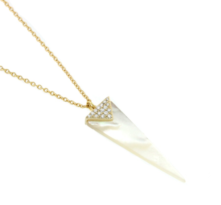 Cadena de plata con baño de oro y punta de flecha de nácar - Roman Joyero