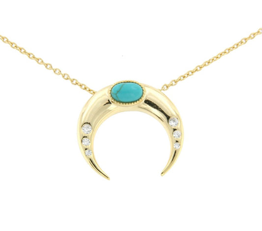 Cadena de plata con baño de oro, luna, circonitas y piedra - Roman Joyero