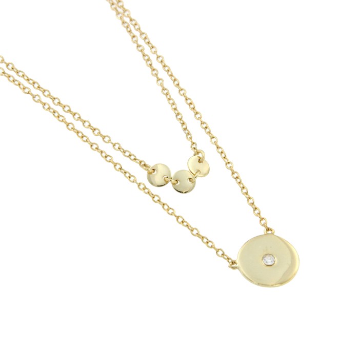 Gargantilla larga doble en plata ley con tachuelas y círculo - Roman Joyero