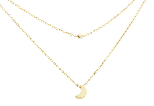 Gargantilla doble de plata con baño de oro, luna y estrella - Roman Joyero