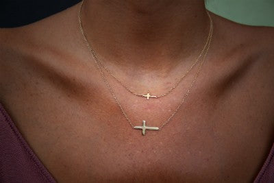 Cadena doble de plata con baño de oro y cruces horizontales - Roman Joyero