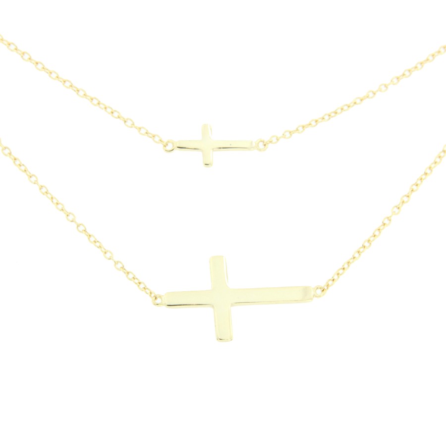 Cadena doble de plata con baño de oro y cruces horizontales - Roman Joyero
