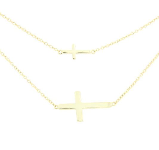 Cadena doble de plata con baño de oro y cruces horizontales - Roman Joyero