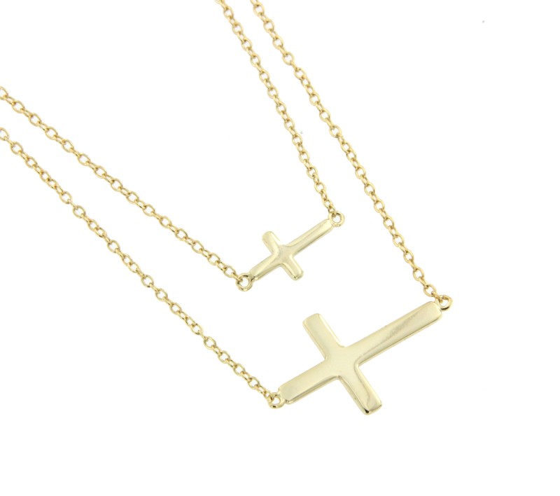 Cadena doble de plata con baño de oro y cruces horizontales - Roman Joyero