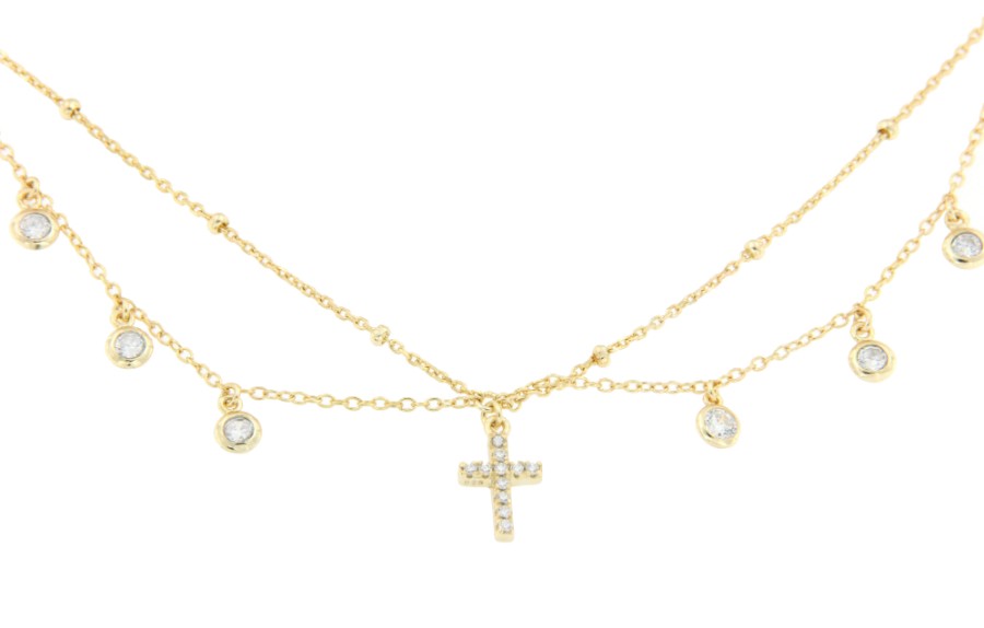 Gargantilla choker en plata con pequeña cruz y circonitas - Roman Joyero