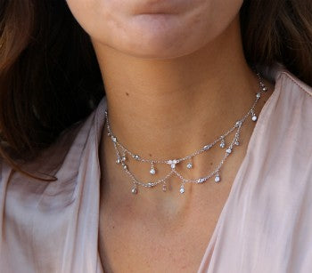 Cadena choker en plata con pequeños chatones con circonitas - Roman Joyero