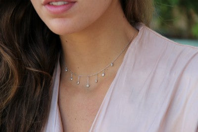 Gargantilla de plata choker con varias circonitas engastadas - Roman Joyero