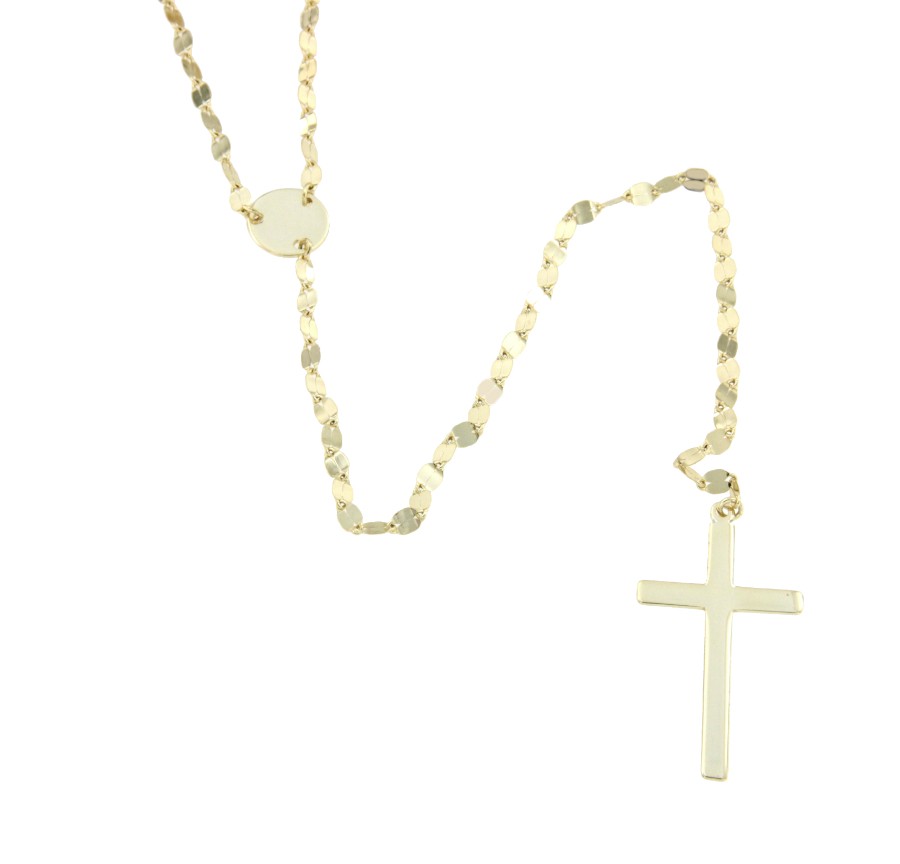 Gargantilla larga de plata con baño de oro y cruz latina - Roman Joyero