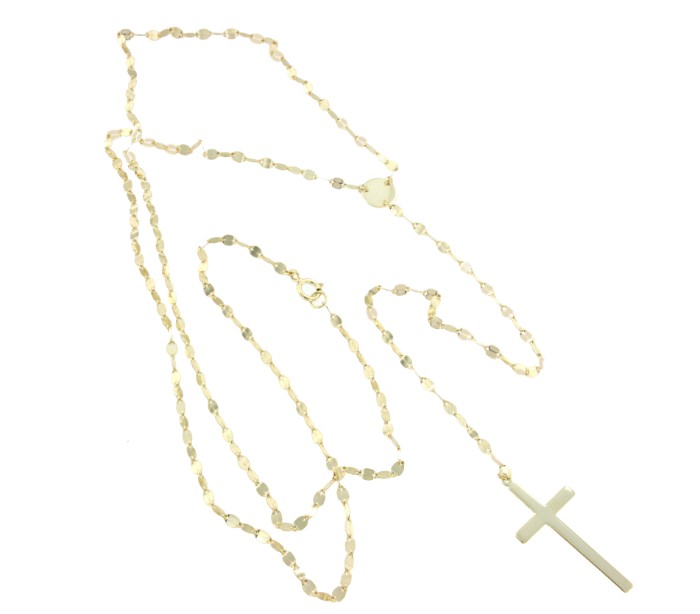 Gargantilla larga de plata con baño de oro y cruz latina - Roman Joyero
