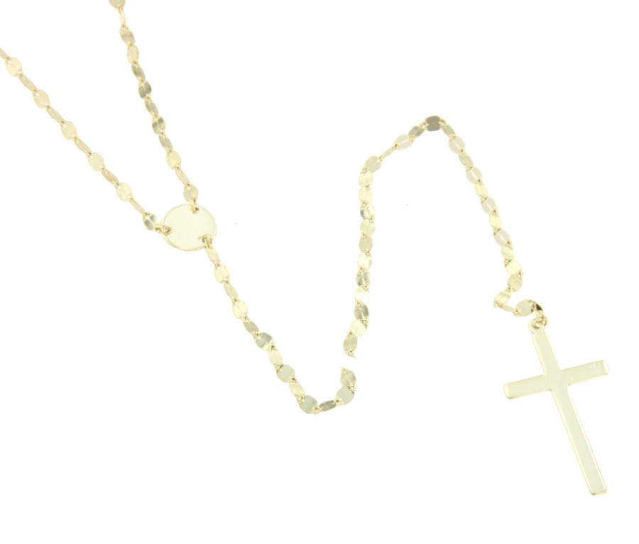 Gargantilla larga de plata con baño de oro y cruz latina - Roman Joyero