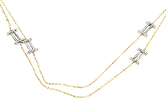 Cadena larga de plata con baño de oro y el número romano II - Roman Joyero