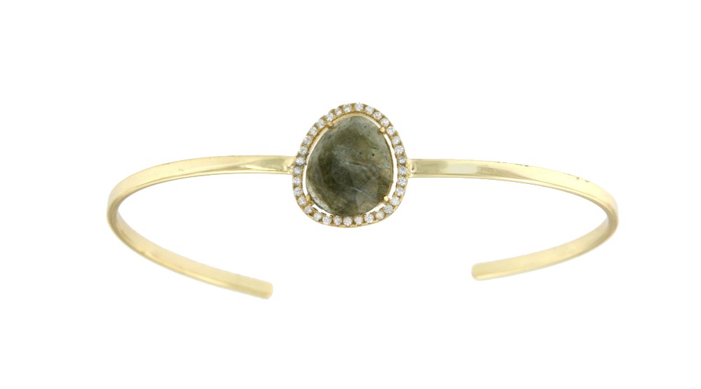 Pulsera rígida de plata con baño de oro y piedra labradorite - Roman Joyero
