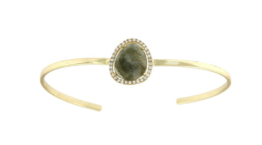 Pulsera rígida de plata con baño de oro y piedra labradorite - Roman Joyero