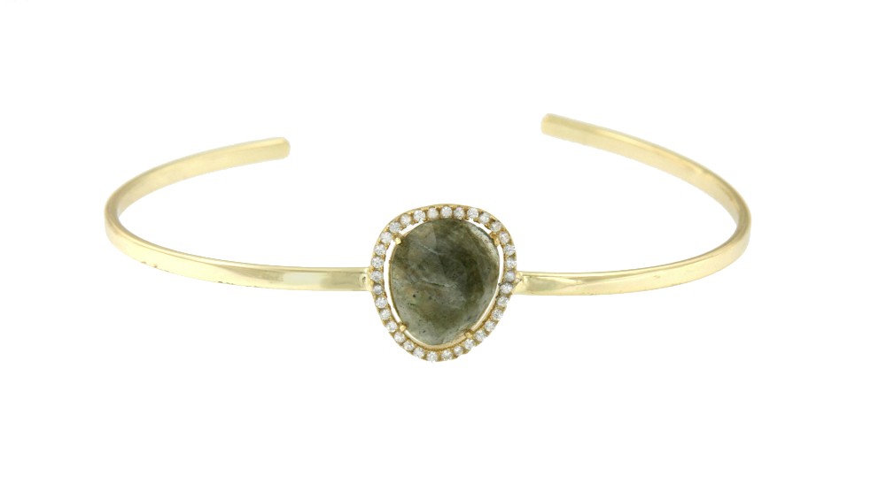 Pulsera rígida de plata con baño de oro y piedra labradorite - Roman Joyero