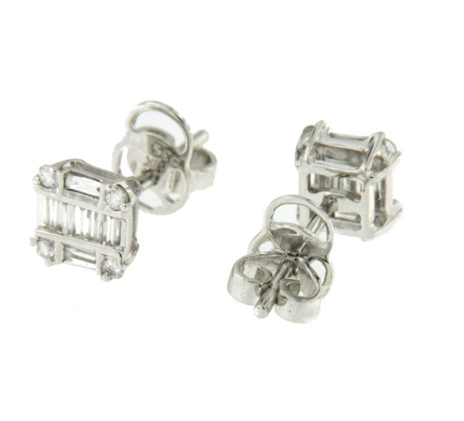 Pendientes de oro blanco y diamantes con forma cuadrada - Roman Joyero