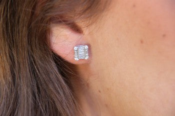 Pendientes de oro blanco y diamantes con forma cuadrada - Roman Joyero