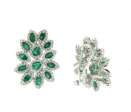 Pendientes de oro blanco, brillantes y esmeraldas. - Roman Joyero