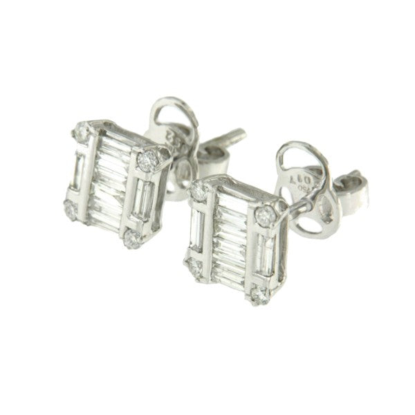 Pendiente corto de oro blanco con diamantes y forma cuadrada - Roman Joyero