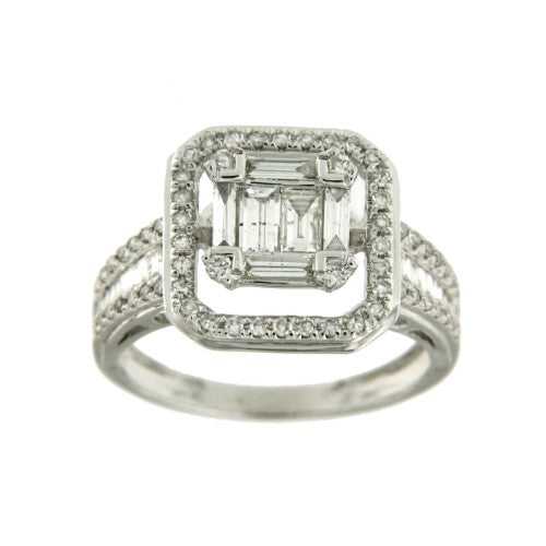 Anillo de compromiso en oro blanco y roseta de diamantes - Roman Joyero
