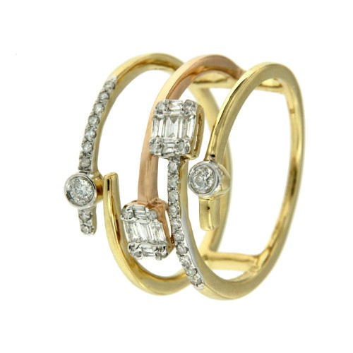 Anillo ancho de oro amarillo 18 kts. con diamantes