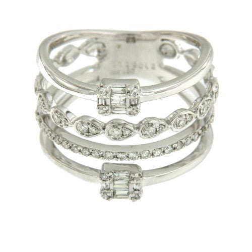 Anillo ancho de oro blanco 18 kts con diamantes - Roman Joyero