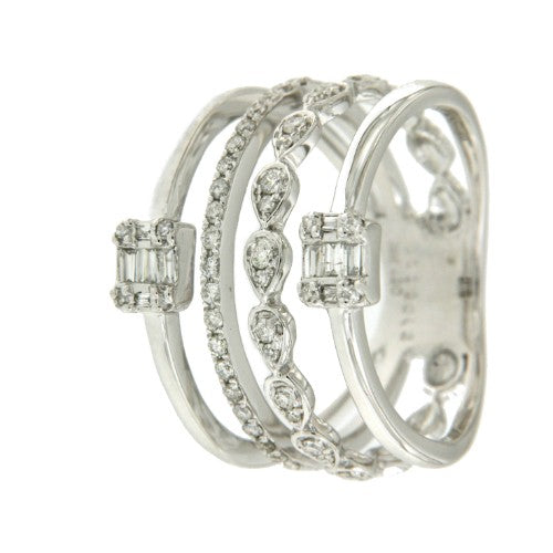 Anillo ancho de oro blanco 18 kts con diamantes - Roman Joyero