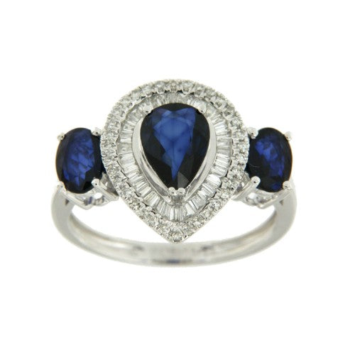 Anillo de oro blanco 18 kts con zafiros y diamantes - Roman Joyero
