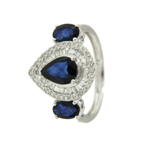 Anillo de oro blanco 18 kts con zafiros y diamantes - Roman Joyero