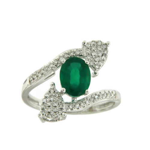 Anillo Tú y Yo de oro blanco 18 kts, onyx verde y diamante - Roman Joyero