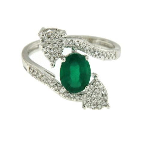 Anillo Tú y Yo de oro blanco 18 kts, onyx verde y diamante - Roman Joyero