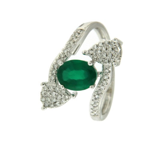 Anillo Tú y Yo de oro blanco 18 kts, onyx verde y diamante - Roman Joyero