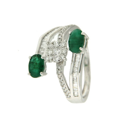 CALDA anillo Tú y Yo en oro blanco esmeraldas y diamantes - Roman Joyero