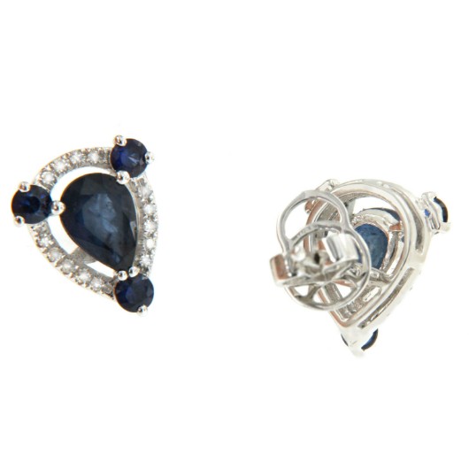 Pendientes cortos de oro blanco con diamantes y zafiros - Roman Joyero