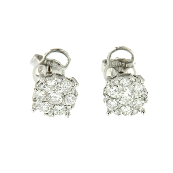 Pendientes cortos de oro blanco 18 con roseta de diamantes - Roman Joyero