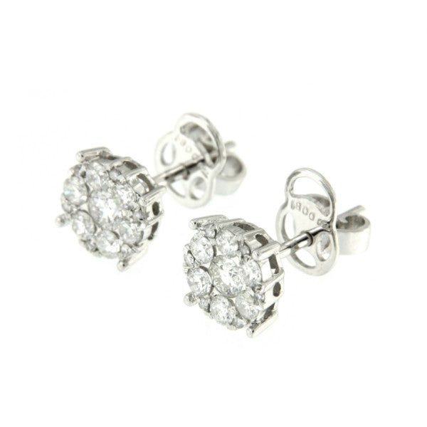 Pendientes cortos de oro blanco 18 con roseta de diamantes - Roman Joyero