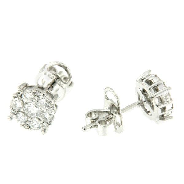 Pendientes cortos de oro blanco 18 con roseta de diamantes - Roman Joyero