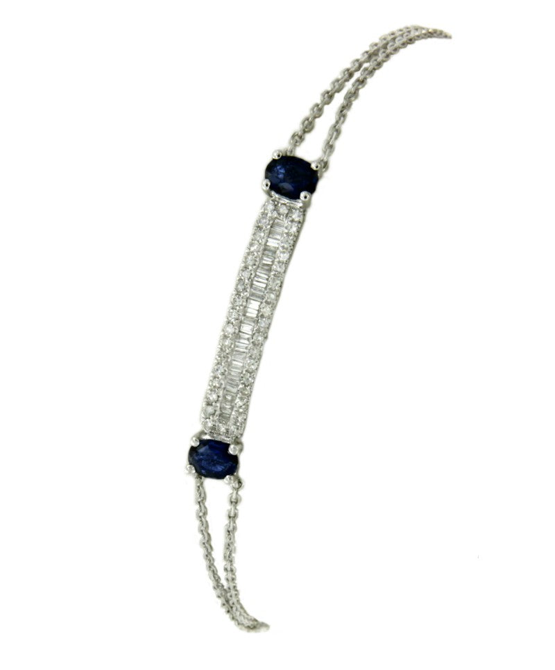Pulsera de oro blanco de 18 Kt con diamantes y zafiros azules - Roman Joyero
